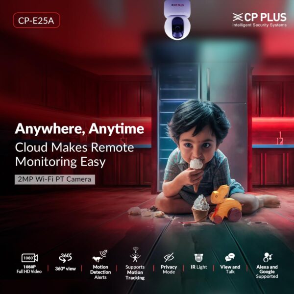 CP PLUS 2MP Full HD Smart Wi-Fi CCTV Home Security Camera | 360° with Pan Tilt | View & Talk | Motion Alert | Night Vision | SD Card (Upto 128 GB), Alexa & Google Support | IR Distance 10mtr | CP-E25A - Image 11